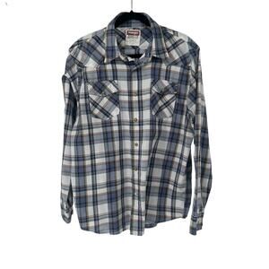 Wrangler Jeans Co. Blue Plaid Pearl Snaps Western Shirt  Large